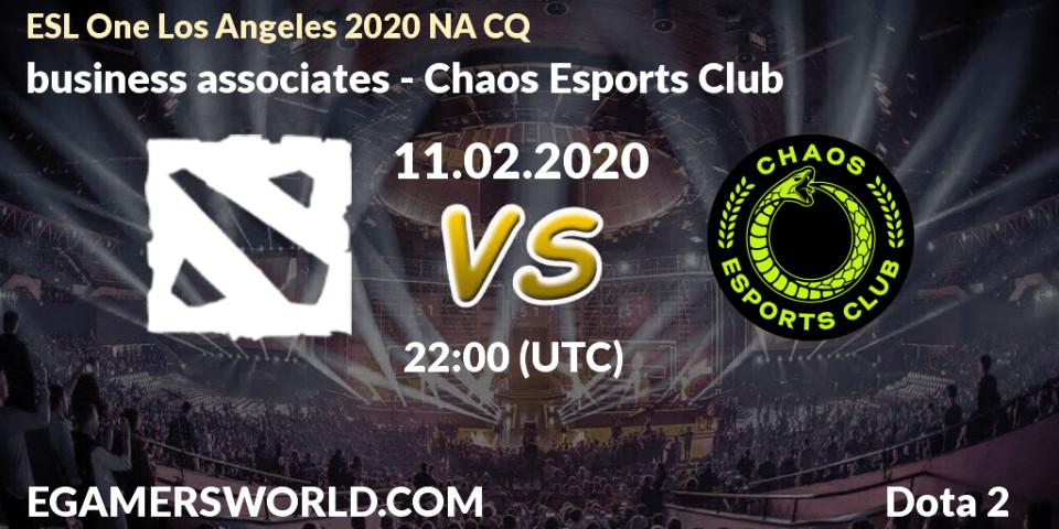 Pronósticos business associates - Chaos Esports Club. 11.02.20. ESL One Los Angeles 2020 NA CQ - Dota 2