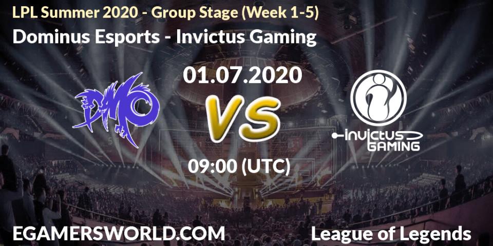 Pronósticos Dominus Esports - Invictus Gaming. 01.07.20. LPL Summer 2020 - Group Stage (Week 1-5) - LoL
