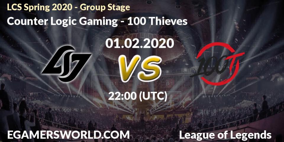 Pronósticos Counter Logic Gaming - 100 Thieves. 01.02.20. LCS Spring 2020 - Group Stage - LoL