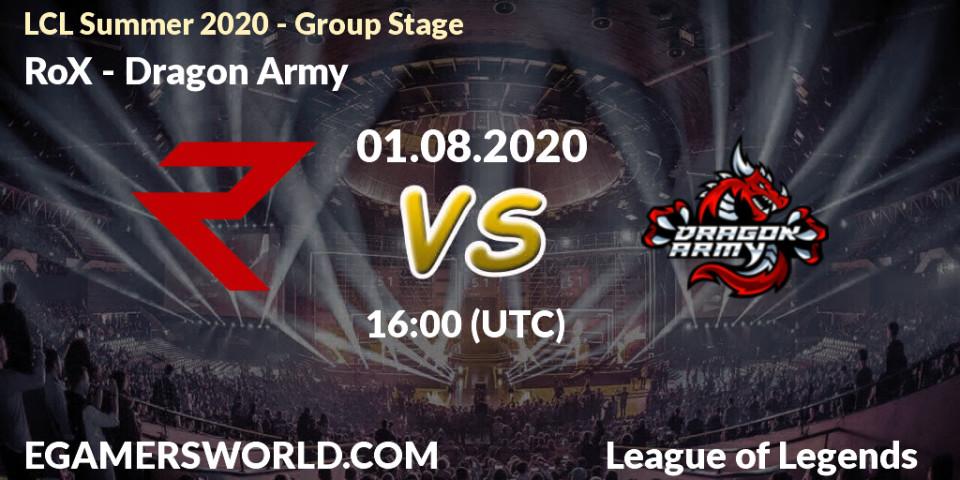 Pronósticos RoX - Dragon Army. 01.08.20. LCL Summer 2020 - Group Stage - LoL