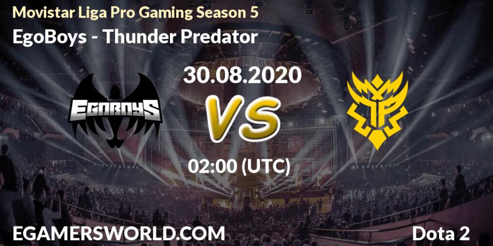 Pronósticos EgoBoys - Thunder Predator. 30.08.20. Movistar Liga Pro Gaming Season 5 - Dota 2