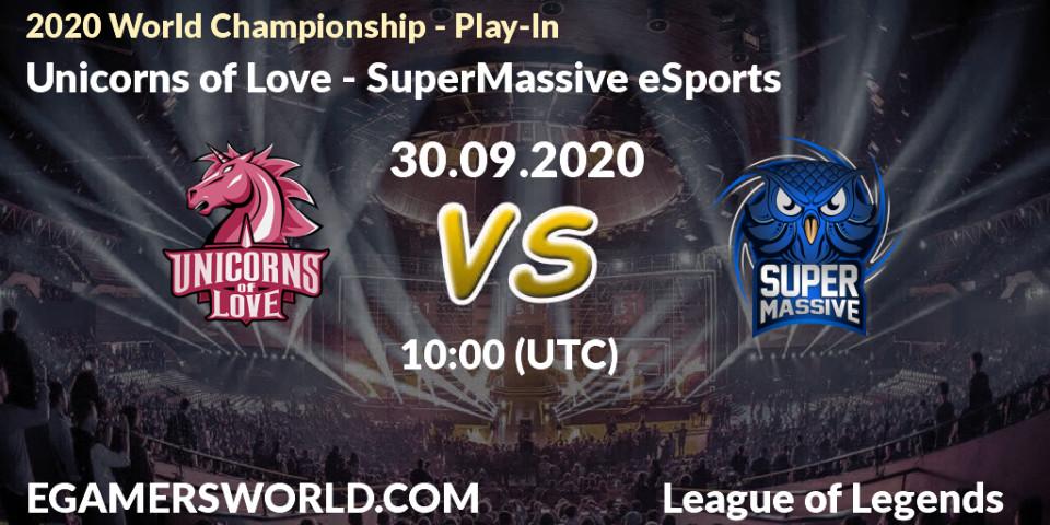 Pronósticos Unicorns of Love - SuperMassive eSports. 30.09.2020 at 08:32. 2020 World Championship - Play-In - LoL