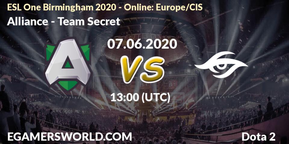 Pronósticos Alliance - Team Secret. 07.06.2020 at 13:02. ESL One Birmingham 2020 - Online: Europe/CIS - Dota 2