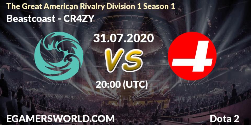 Pronósticos Beastcoast - CR4ZY. 31.07.2020 at 19:32. The Great American Rivalry Division 1 Season 1 - Dota 2