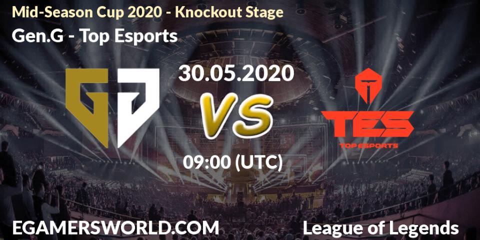 Pronósticos Gen.G - Top Esports. 30.05.2020 at 08:47. Mid-Season Cup 2020 - Knockout Stage - LoL
