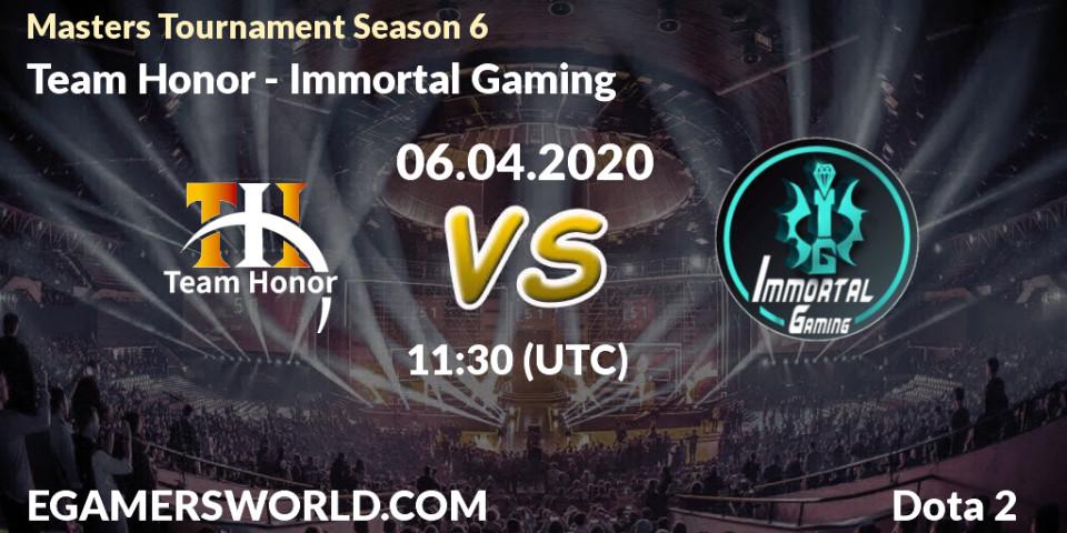 Pronósticos Team Honor - Immortal Gaming. 07.04.20. Masters Tournament Season 6 - Dota 2