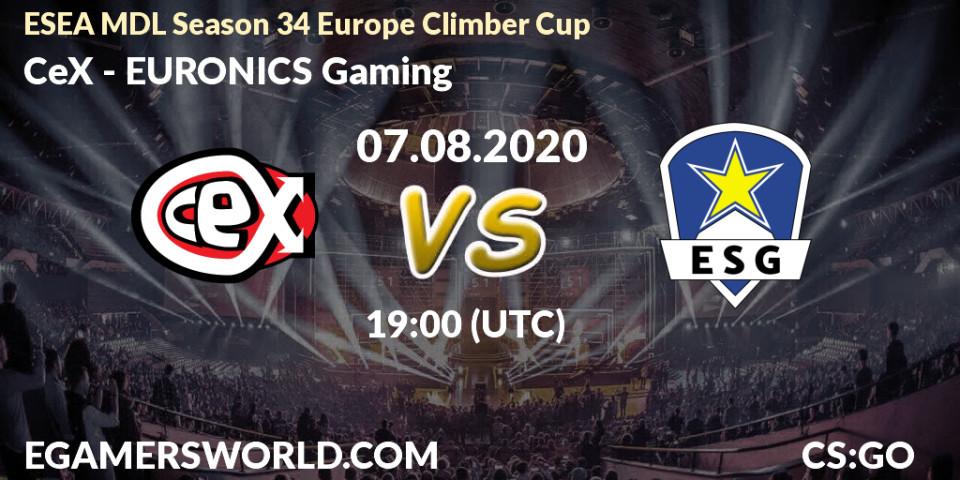 Pronósticos CeX - EURONICS Gaming. 07.08.20. ESEA MDL Season 34 Europe Climber Cup - CS2 (CS:GO)