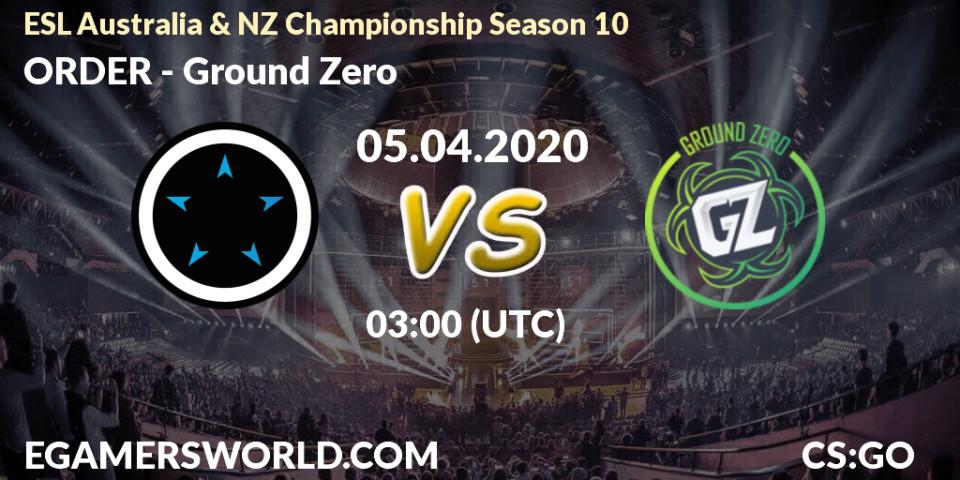 Pronósticos ORDER - Ground Zero. 05.04.20. ESL Australia & NZ Championship Season 10 - CS2 (CS:GO)