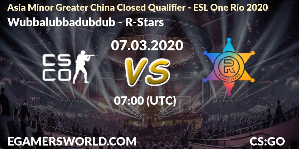 Pronósticos Wubbalubbadubdub - R-Stars. 07.03.20. Asia Minor Greater China Closed Qualifier - ESL One Rio 2020 - CS2 (CS:GO)