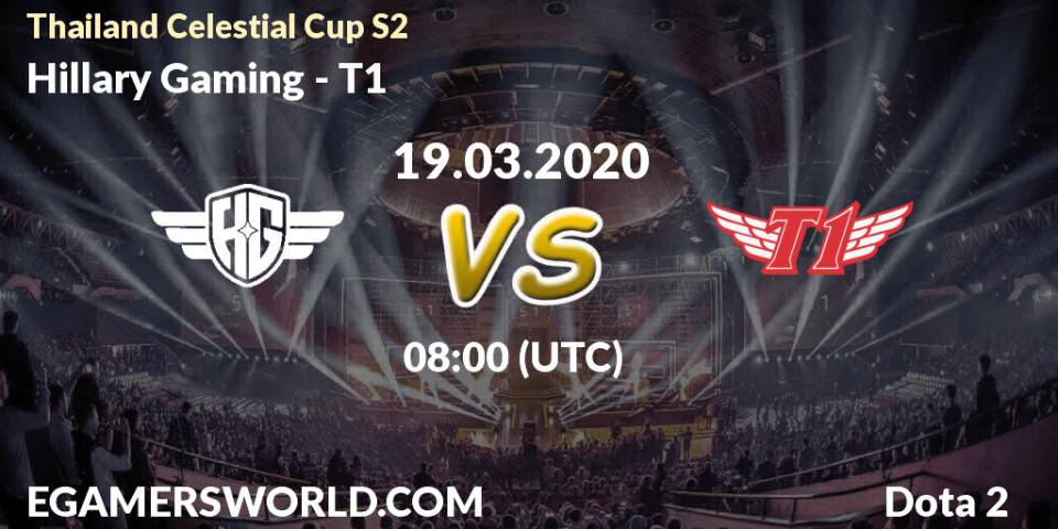 Pronósticos Hillary Gaming - T1. 19.03.2020 at 08:24. Thailand Celestial Cup S2 - Dota 2