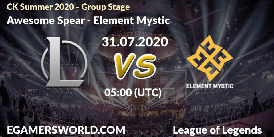Pronósticos Awesome Spear - Element Mystic. 31.07.20. CK Summer 2020 - Group Stage - LoL