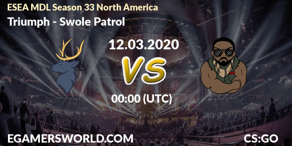 Pronósticos Triumph - Swole Patrol. 12.03.2020 at 00:10. ESEA MDL Season 33 North America - Counter-Strike (CS2)