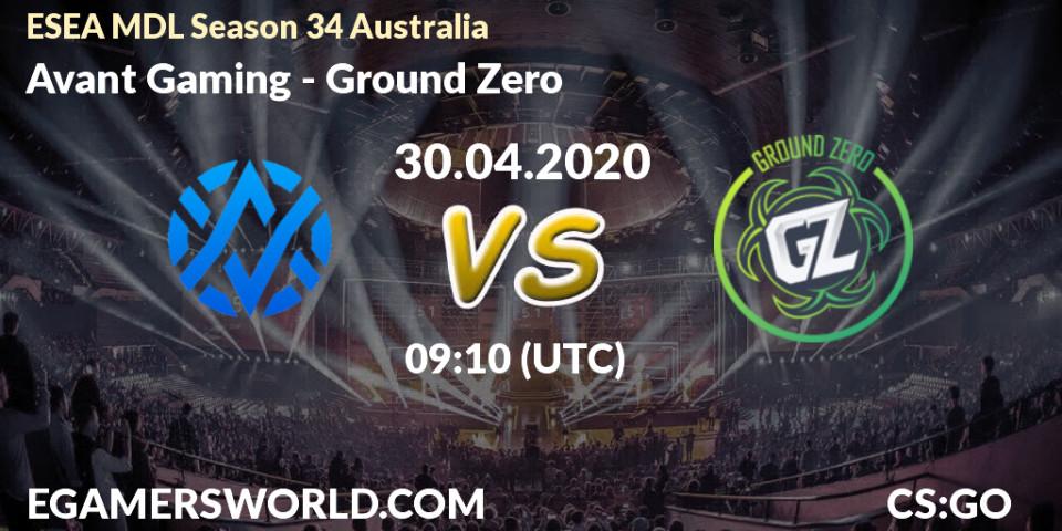 Pronósticos Avant Gaming - Ground Zero. 30.04.20. ESEA MDL Season 34 Australia - CS2 (CS:GO)