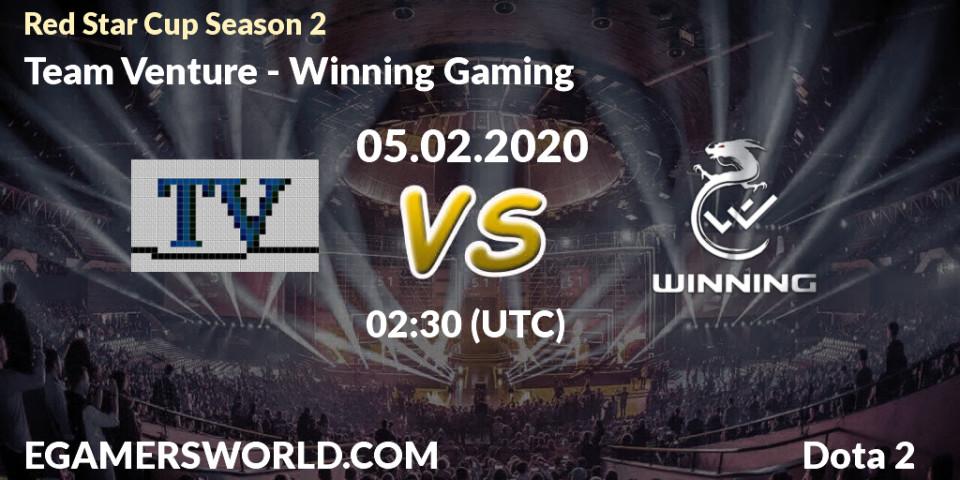 Pronósticos Team Venture - Winning Gaming. 05.02.2020 at 02:45. Red Star Cup Season 3 - Dota 2