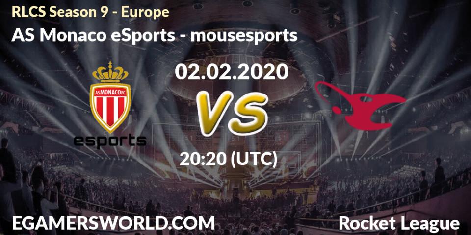 Pronósticos AS Monaco eSports - mousesports. 09.02.20. RLCS Season 9 - Europe - Rocket League