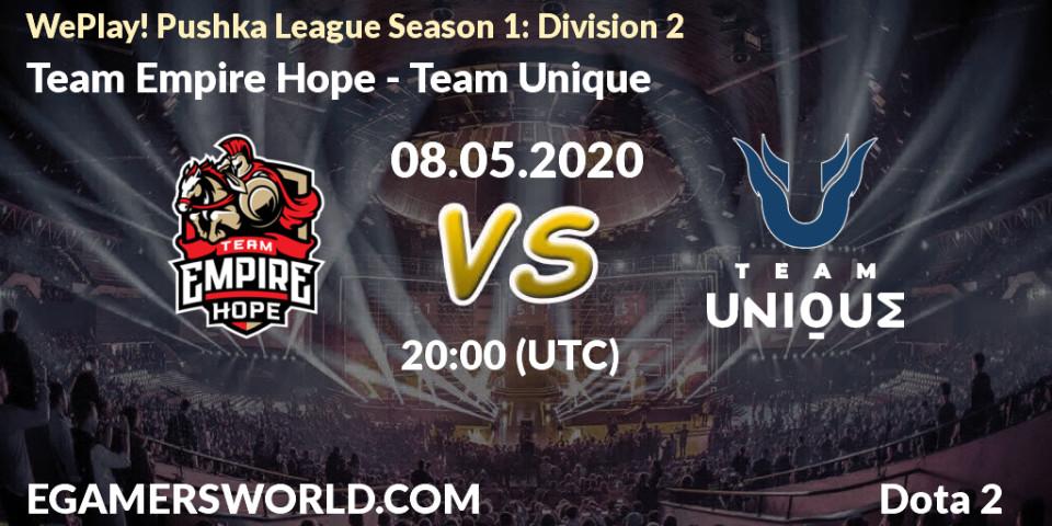 Pronósticos Team Empire Hope - Team Unique. 08.05.20. WePlay! Pushka League Season 1: Division 2 - Dota 2