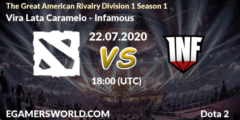 Pronósticos Vira Lata Caramelo - Infamous. 22.07.2020 at 18:01. The Great American Rivalry Division 1 Season 1 - Dota 2