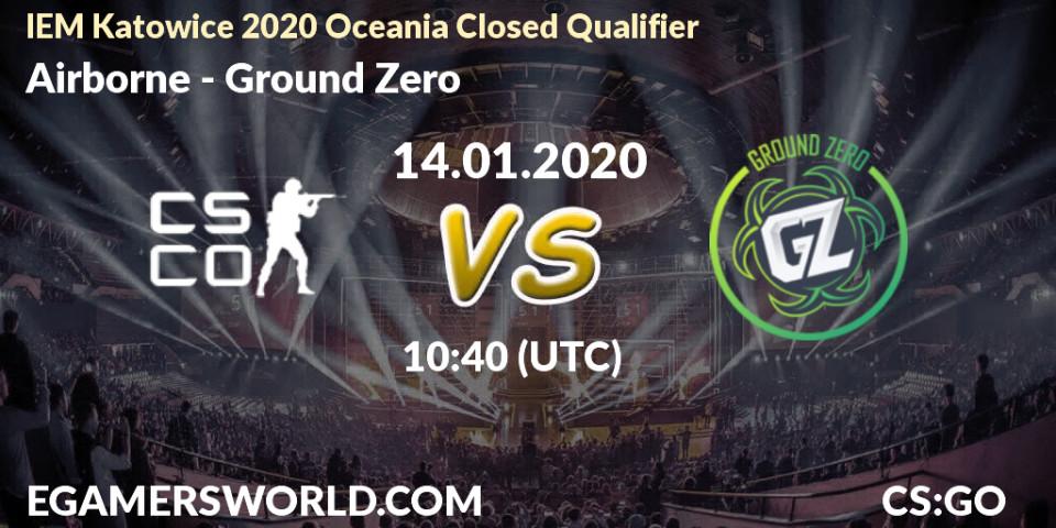 Pronósticos Airborne - Ground Zero. 14.01.2020 at 10:45. IEM Katowice 2020 Oceania Closed Qualifier - Counter-Strike (CS2)