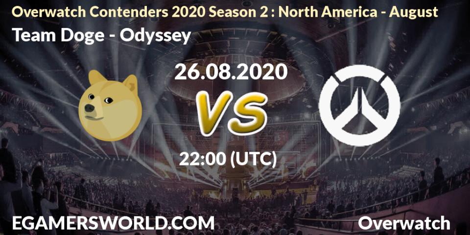 Pronósticos Team Doge - Odyssey. 26.08.2020 at 22:00. Overwatch Contenders 2020 Season 2: North America - August - Overwatch
