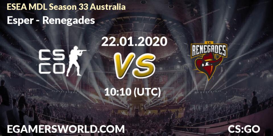 Pronósticos Esper - Renegades. 24.02.20. ESEA MDL Season 33 Australia - CS2 (CS:GO)