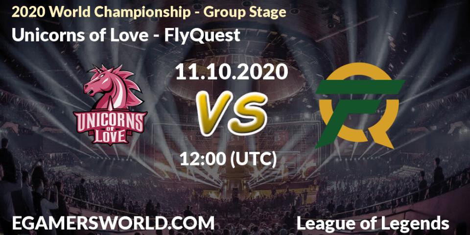 Pronósticos Unicorns of Love - FlyQuest. 11.10.2020 at 12:00. 2020 World Championship - Group Stage - LoL