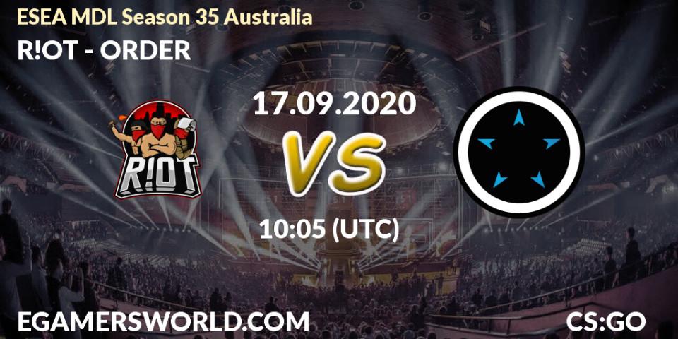Pronósticos R!OT - ORDER. 17.09.2020 at 10:05. ESEA MDL Season 35 Australia - Counter-Strike (CS2)