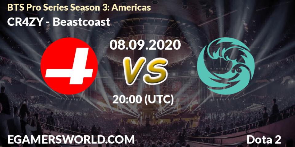 Pronósticos CR4ZY - Beastcoast. 08.09.2020 at 20:01. BTS Pro Series Season 3: Americas - Dota 2