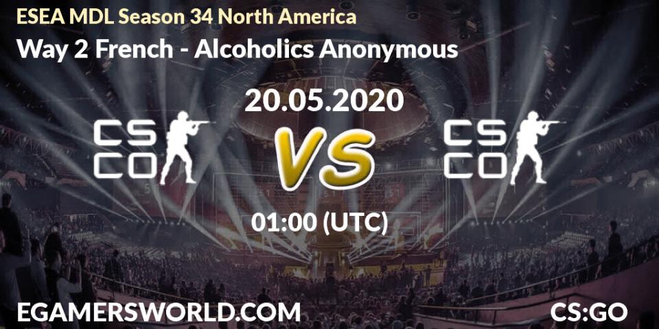 Pronósticos Way 2 French - Alcoholics Anonymous. 20.05.2020 at 01:10. ESEA MDL Season 34 North America - Counter-Strike (CS2)