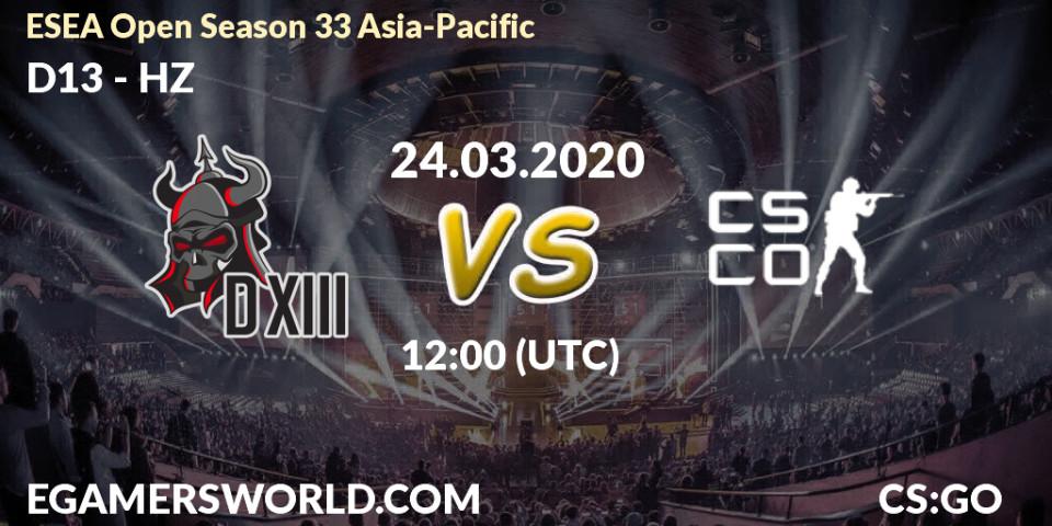 Pronósticos D13 - HZ. 25.03.2020 at 12:00. ESEA Open Season 33 Asia-Pacific - Counter-Strike (CS2)