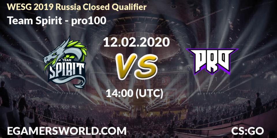 Pronósticos Team Spirit - pro100. 12.02.20. WESG 2019 Russia Closed Qualifier - CS2 (CS:GO)