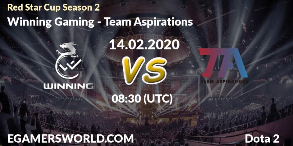 Pronósticos Winning Gaming - Team Aspirations. 18.02.2020 at 07:55. Red Star Cup Season 3 - Dota 2