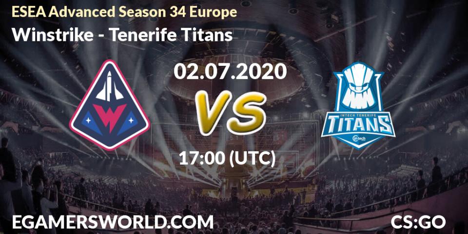 Pronósticos Winstrike - Tenerife Titans. 02.07.2020 at 17:10. ESEA Advanced Season 34 Europe - Counter-Strike (CS2)
