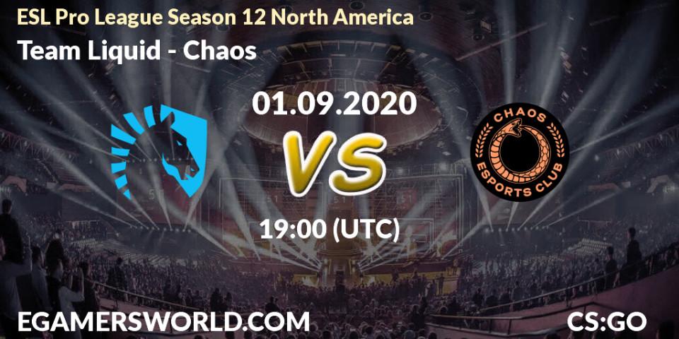 Pronósticos Team Liquid - Chaos. 01.09.2020 at 19:35. ESL Pro League Season 12 North America - Counter-Strike (CS2)