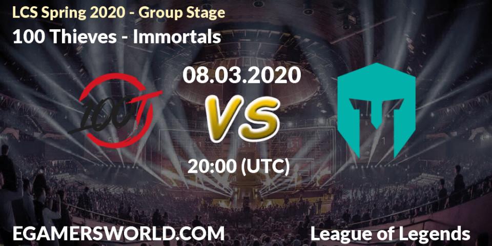 Pronósticos 100 Thieves - Immortals. 08.03.20. LCS Spring 2020 - Group Stage - LoL