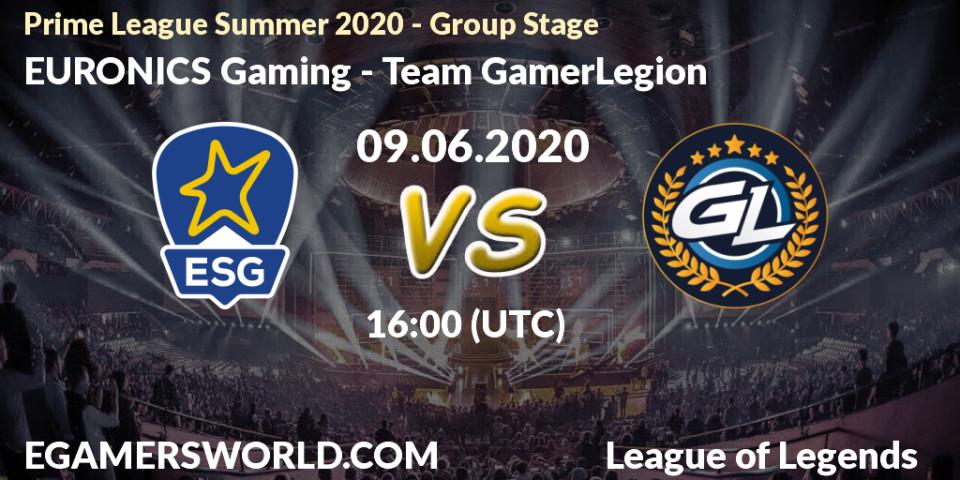 Pronósticos EURONICS Gaming - Team GamerLegion. 09.06.2020 at 16:00. Prime League Summer 2020 - Group Stage - LoL