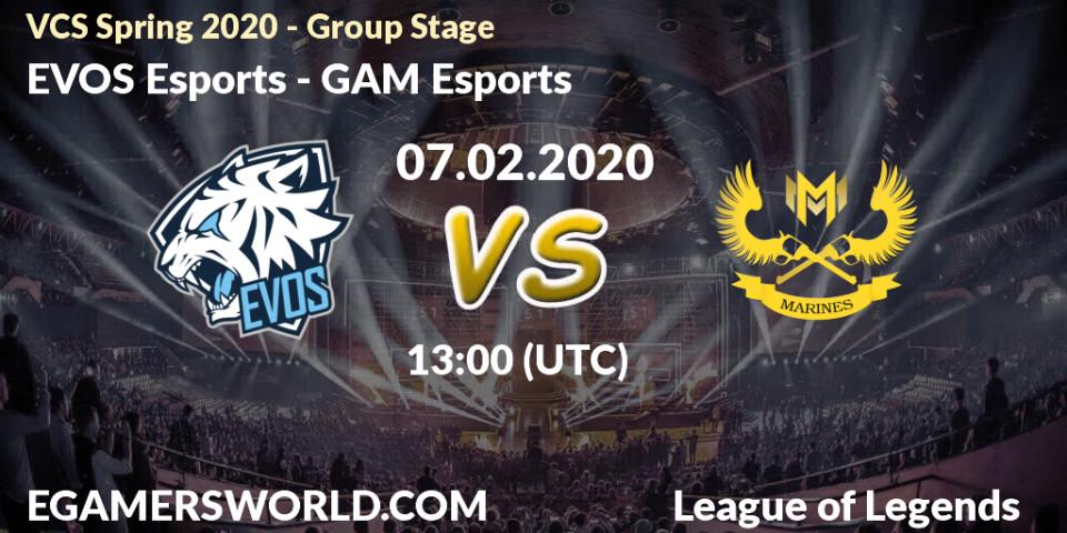 Pronósticos EVOS Esports - GAM Esports. 07.02.2020 at 13:00. VCS Spring 2020 - Group Stage - LoL