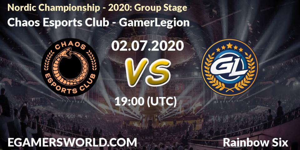 Pronósticos Chaos Esports Club - GamerLegion. 02.07.2020 at 19:00. Nordic Championship - 2020: Group Stage - Rainbow Six