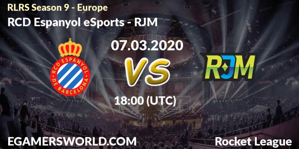 Pronósticos RCD Espanyol eSports - RJM. 07.03.2020 at 18:00. RLRS Season 9 - Europe - Rocket League
