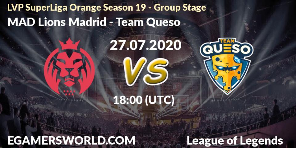 Pronósticos MAD Lions Madrid - Team Queso. 27.07.2020 at 18:00. LVP SuperLiga Orange Season 19 - Group Stage - LoL