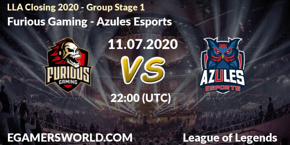 Pronósticos Furious Gaming - Azules Esports. 11.07.2020 at 22:00. LLA Closing 2020 - Group Stage 1 - LoL