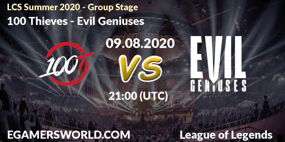 Pronósticos 100 Thieves - Evil Geniuses. 09.08.2020 at 20:00. LCS Summer 2020 - Group Stage - LoL