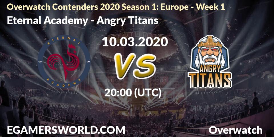 Pronósticos Eternal Academy - Angry Titans. 10.03.20. Overwatch Contenders 2020 Season 1: Europe - Week 1 - Overwatch