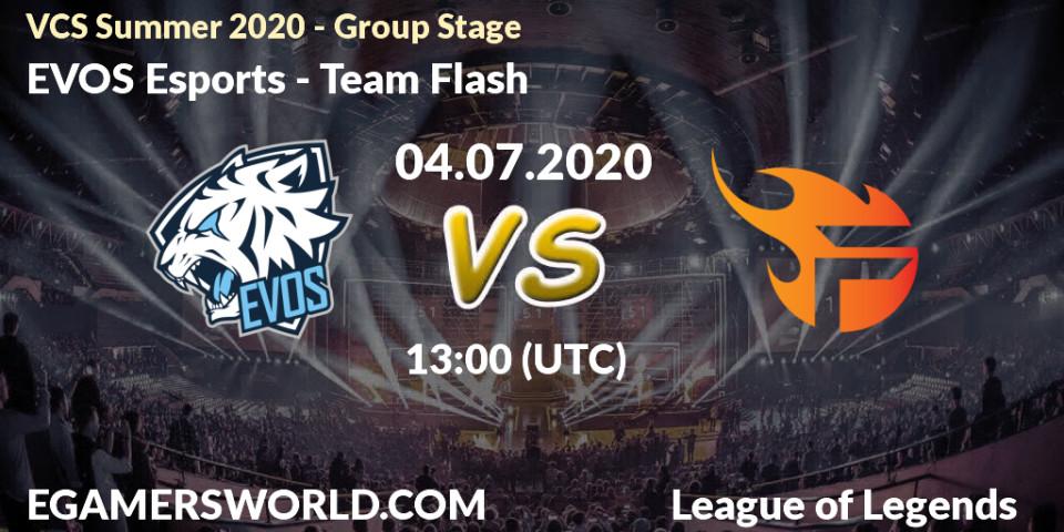 Pronósticos EVOS Esports - Team Flash. 04.07.2020 at 12:26. VCS Summer 2020 - Group Stage - LoL