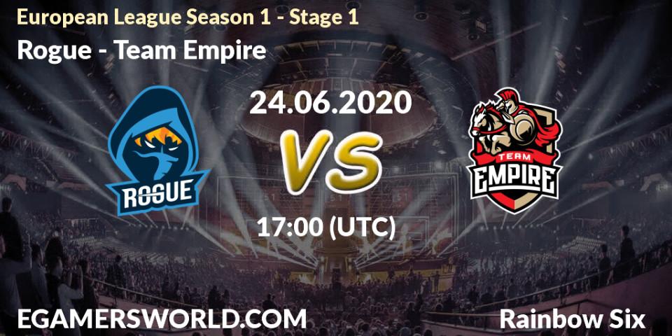 Pronósticos Rogue - Team Empire. 26.06.20. European League Season 1 - Stage 1 - Rainbow Six
