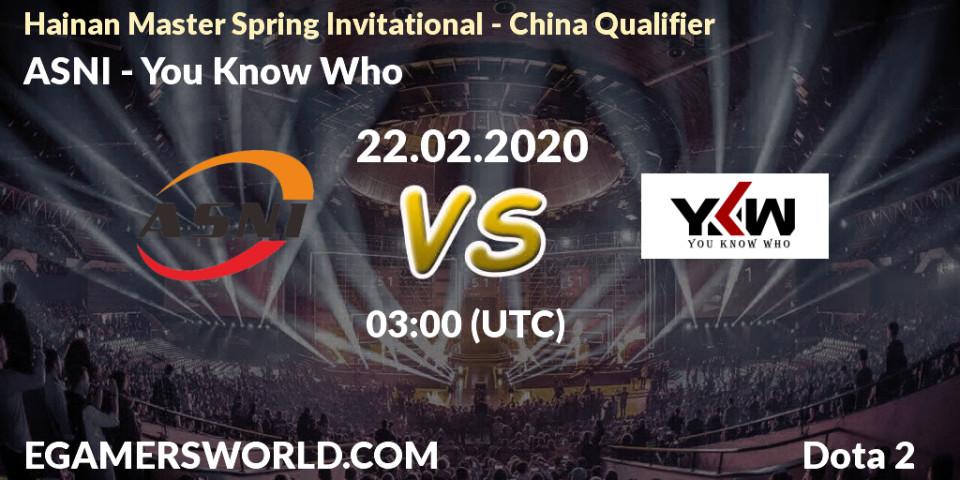 Pronósticos ASNI - You Know Who. 22.02.2020 at 03:17. Hainan Master Spring Invitational - China Qualifier - Dota 2
