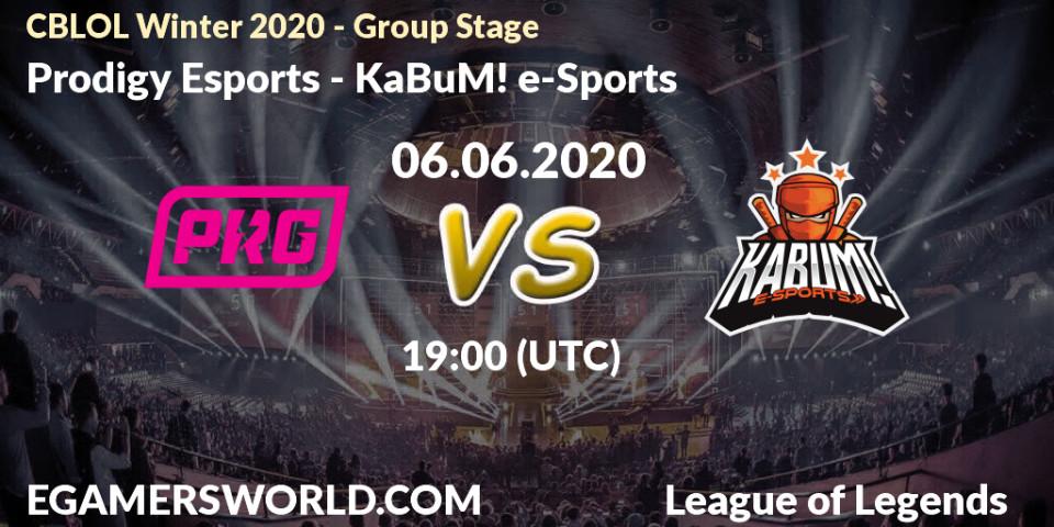 Pronósticos Prodigy Esports - KaBuM! e-Sports. 06.06.2020 at 19:30. CBLOL Winter 2020 - Group Stage - LoL