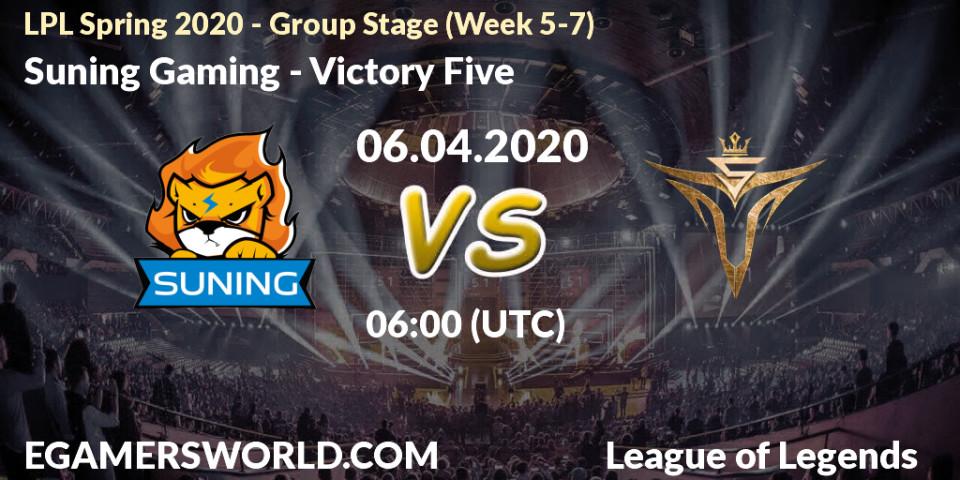 Pronósticos Suning Gaming - Victory Five. 06.04.20. LPL Spring 2020 - Group Stage (Week 5-7) - LoL