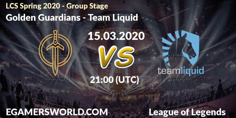 Pronósticos Golden Guardians - Team Liquid. 22.03.20. LCS Spring 2020 - Group Stage - LoL