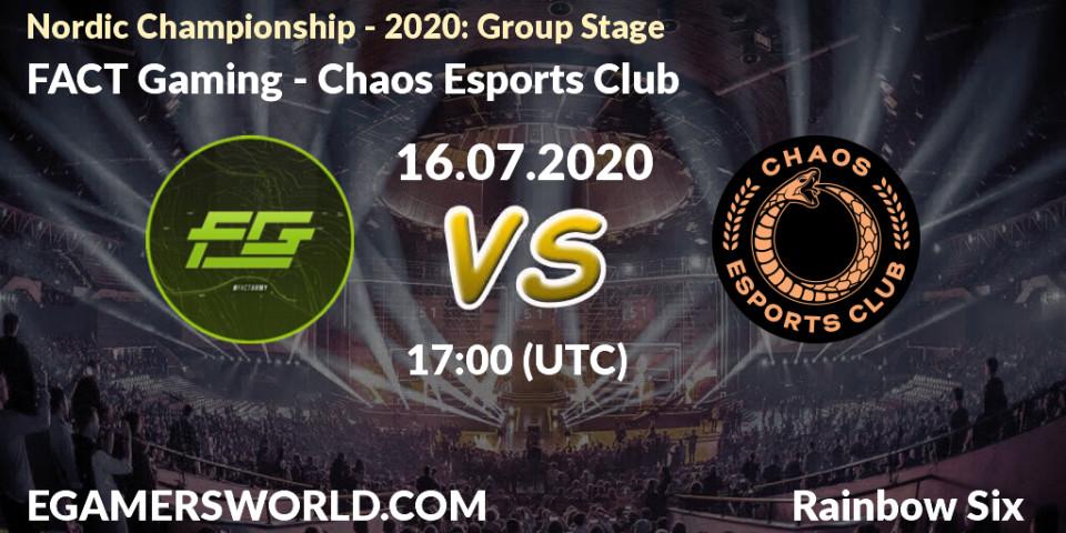 Pronósticos Ambush - Chaos Esports Club. 16.07.2020 at 17:00. Nordic Championship - 2020: Group Stage - Rainbow Six