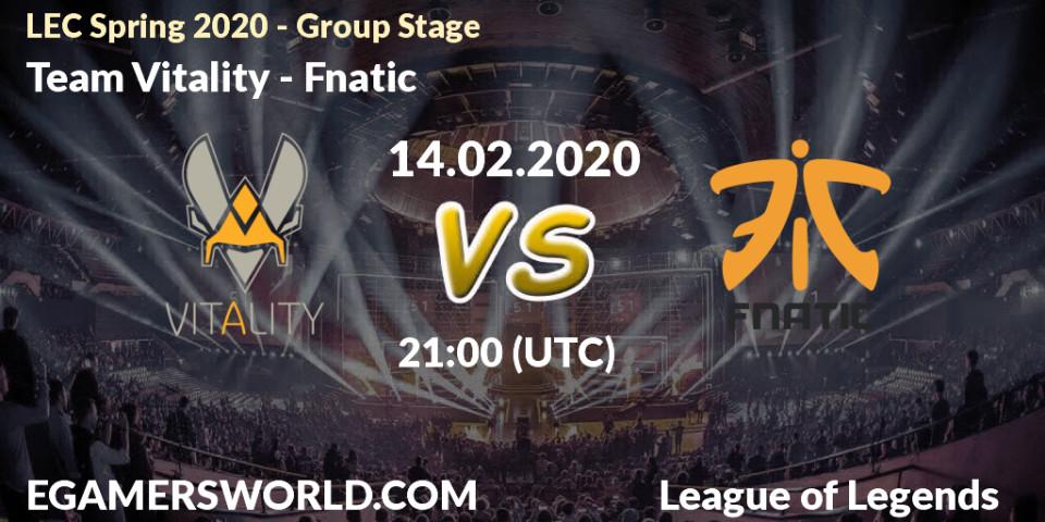 Pronósticos Team Vitality - Fnatic. 14.02.20. LEC Spring 2020 - Group Stage - LoL